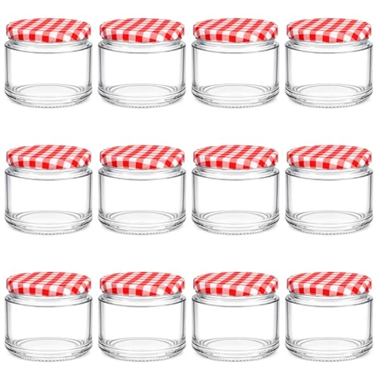 hocz 12x Marmeladengläser 200 ml | mit Deckel Rot Kariert TO 66 | Einmachgläser mit Schraubdeckel zum befüllen | Sturzgläser für Marmelade Schraubgläser | leere Gläser Set | 12 Stück – Bild 1