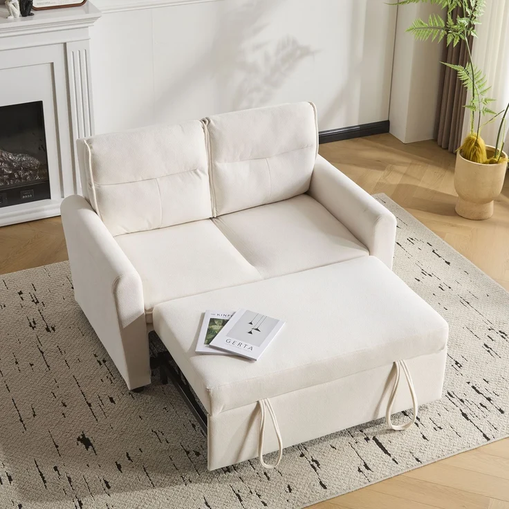 Schlafsofa aus Kettenwirk-Velours mit 5-fach verstellbarer Rückenlehne, ausziehbarem Bettfunktion & Klappsofa,Beige – Bild 1