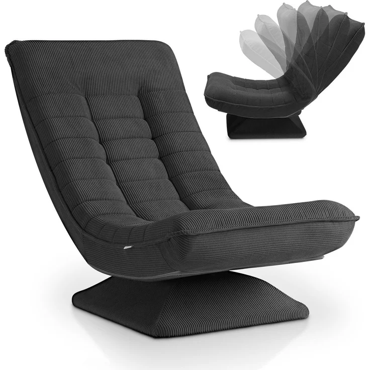 Juskys Relaxsessel Korsika - ergonomisches Design, 360° drehbar, hoher Komfort, klappbar, modernes Design, 5-lagige Polsterung, Cord-Bezug - Grau – Bild 1