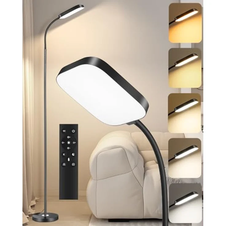 YICAIZI LED Stehlampe dimmbar 18W, 1850lm – Stehleuchte Wohnzimmer mit Fernbedienung, 3000–6500K, stufenlos dimmbar, Leselampe Bett mit Nachtlicht, moderne Stehlampe mit Prismadiffusor – Bild 2