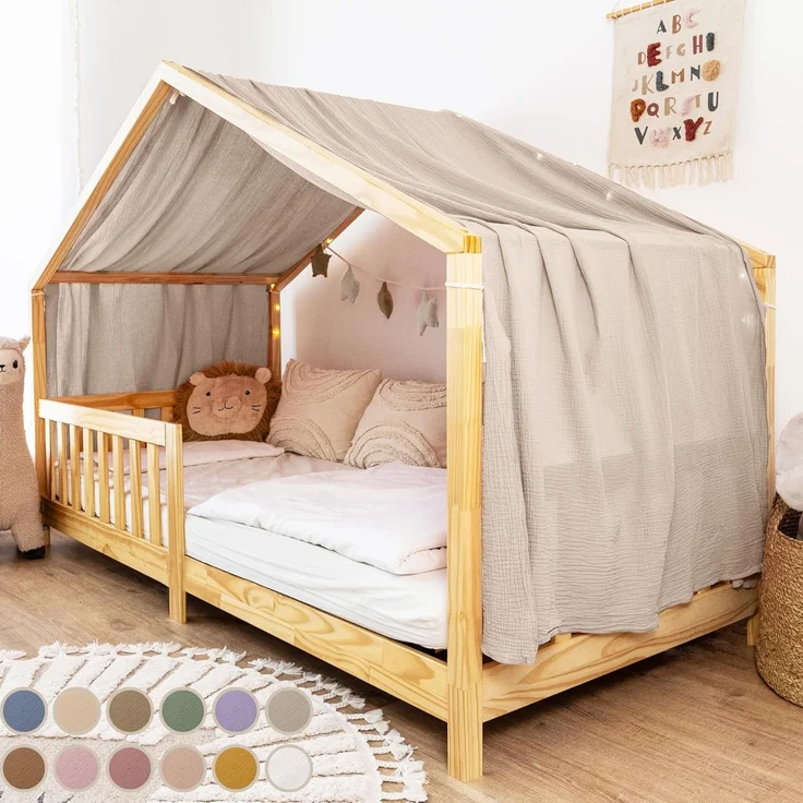 lilimaus Betthimmel, Musselin Baumwolle, Hellbeige, 135 x 320cm – Bild 1