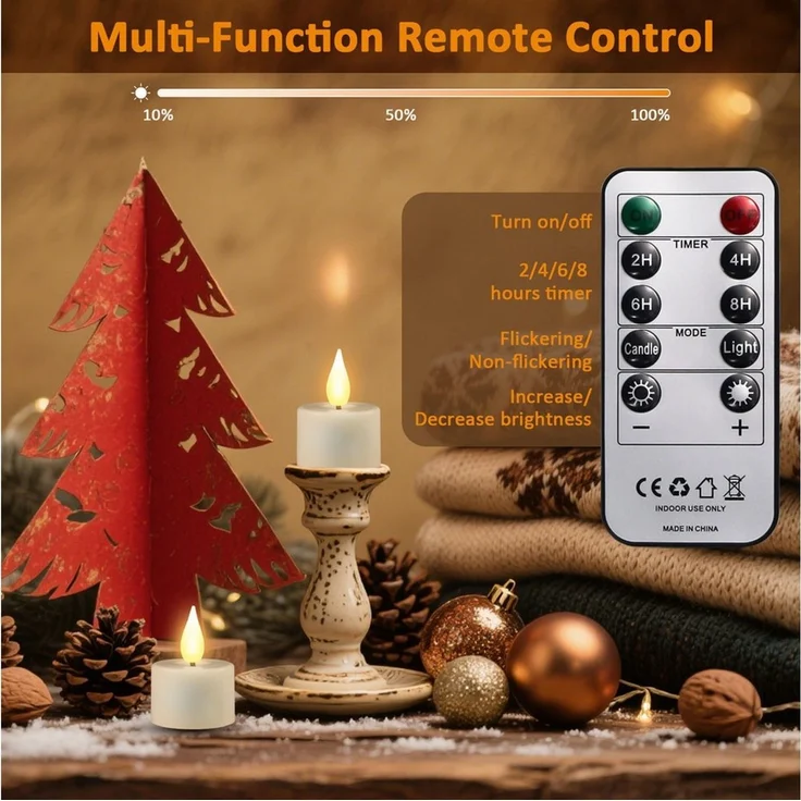 OZAVO LED-Teelichter 6/12er set Aufladbar LED Teelichter mit Timer Fernbedienung USB-Kabel, warmweiß, Flammenlose LED Teelichter Dimmbar für Hochzeiten Partys – Bild 4