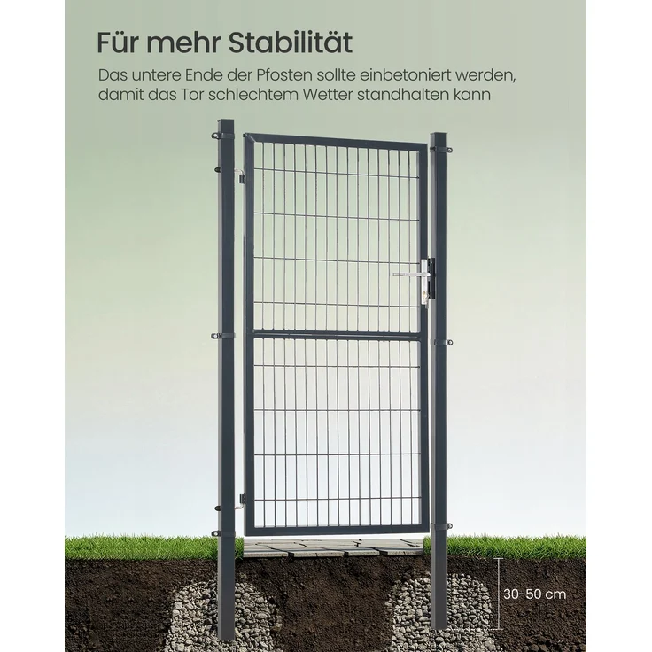 SONGMICS Gartentor, Gartentür, verzinkter Stahl, Zauntor, Hoftor, abschließbar, rechteckiges Rohr, Tür 106 x 180 cm (B x H), grau – Bild 3