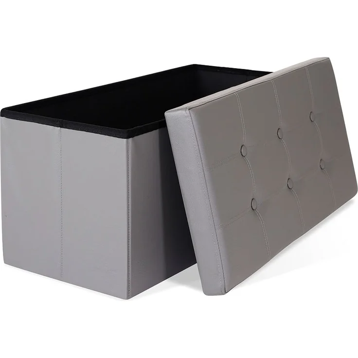 dibea Sitzbank faltbar, stabil & komfortabel, mit großem Stauraum (80 L), Kunstlederbezug & gepolsterter Sitzfläche, 76x38x38 cm, grau – Bild 3