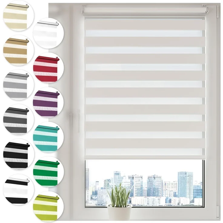 Doppelrollo Klemmfix ohne Bohren 100x150 cm Weiß Duo Rollo Klemmrollo Sonnenschutzrollo Fensterrollo für Fenster & Türen Zebrarollo Seitenzugrollo – Bild 1
