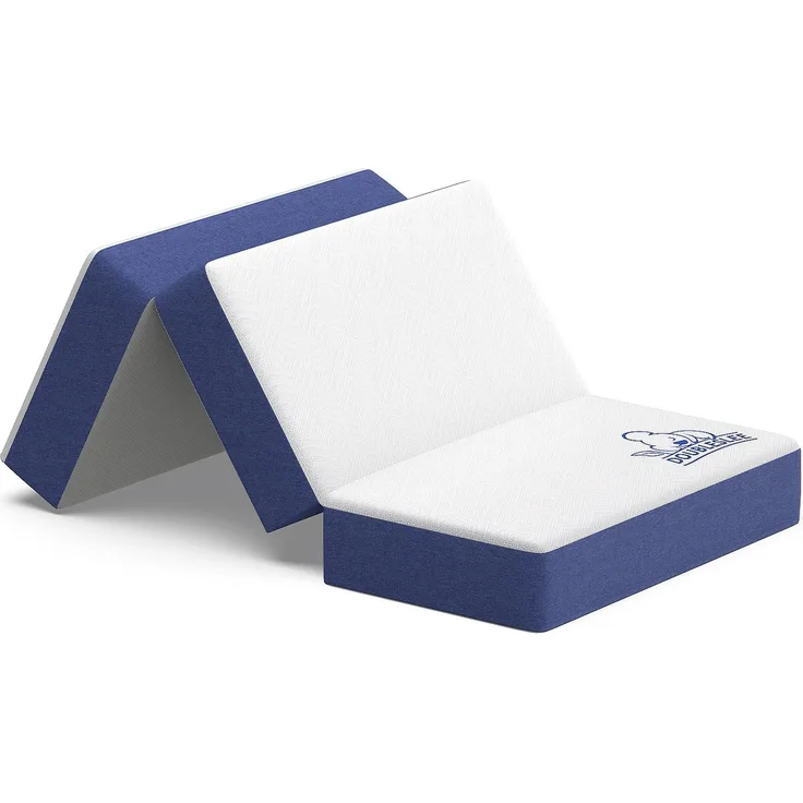 Botifly Faltmatratze 80x195x10 cm – 4-Fach klappbar, Memory Foam & waschbarer Bezug, Ideal für Gäste, Camping & Yoga (Blau/Weiß)