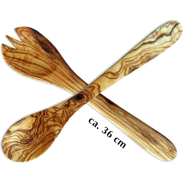 Olivenholz-erleben Salatbesteck (Set, 2-tlg, Gabel, Löffel), 30 cm aus Olivenholz – Bild 4