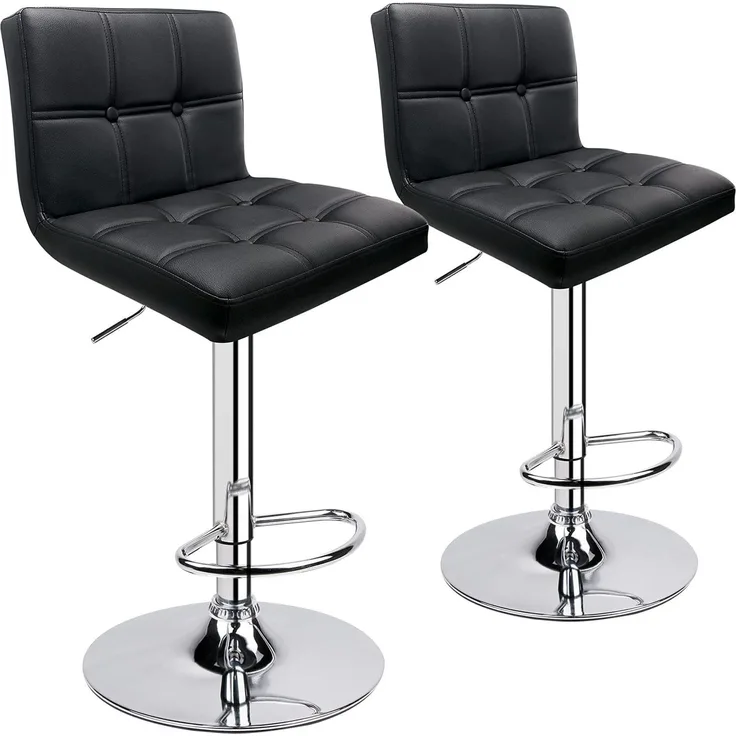 Leader Accessories Barhocker (2er-Set) Barstuhl mit Lehne stylischer Tresenhocker höhenverstellbar 62-83cm Drehstuhl 360 Grad Bezug aus Kunstleder schwarz