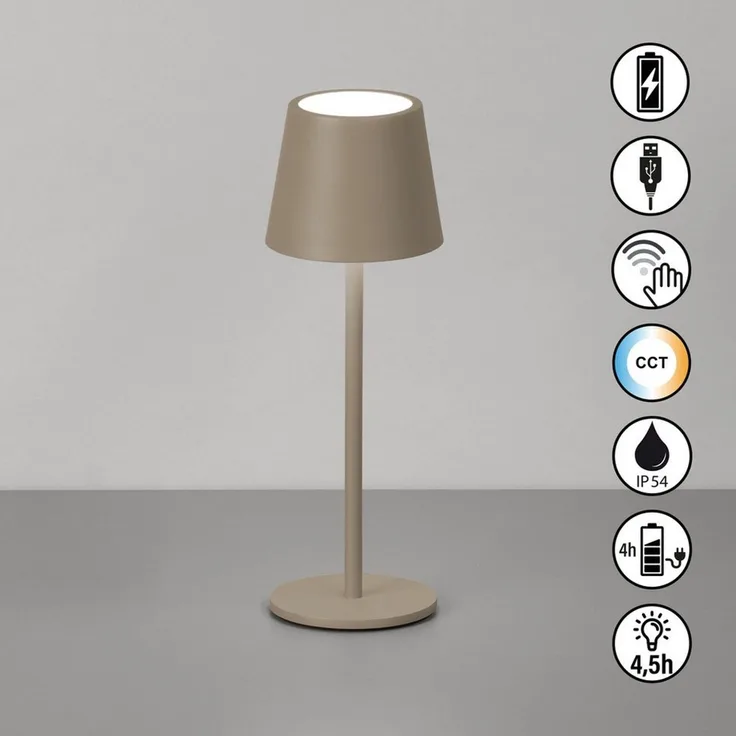 ROXI Tischleuchte, Dark-Greige, Akkubetrieb, Sensordimmer, 1xLED 1,5W, 220/2700/3500K, 140lm