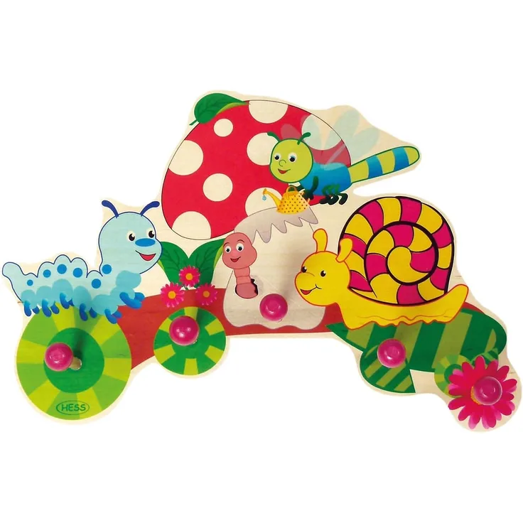 Hess Holzspielzeug 30299 - Garderobe aus Holz, Serie Pilz, mit 5 Haken, für Kinder, ca. 37 x 25 x 6,5 cm groß, handgefertigt, als Blickfang in jedem Kinderzimmer und Flur
