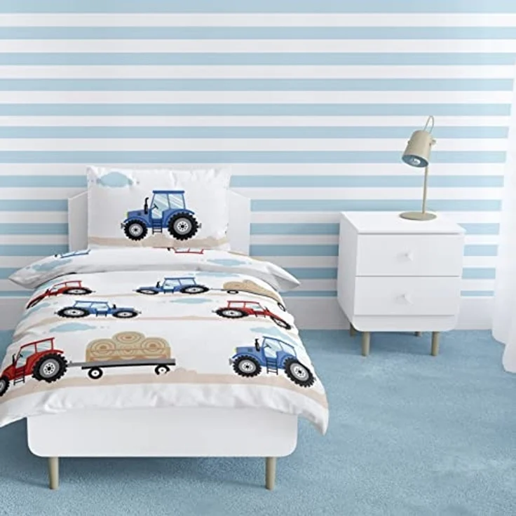 MTOnlinehandel Babybettwäsche Traktor 100x135 + 40x60 cm, 100 % Baumwolle, Biber, 2 teilig, soft und kuschelweich für Babys und Kleinkinder – Bild 2