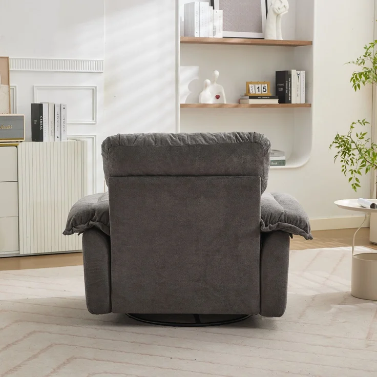 Chenille-360°-Drehfunktion-Sitzsessel im Oversized-Format für Lesen – Bequemer Akzentstuhl mit Unterstützungskissen, Polstermöbel Einzelsofa für Schlafzimmer, Wohnzimmer und Kinderzimmer--Grau--116x84x96cm--YOUDENOVA – Bild 6