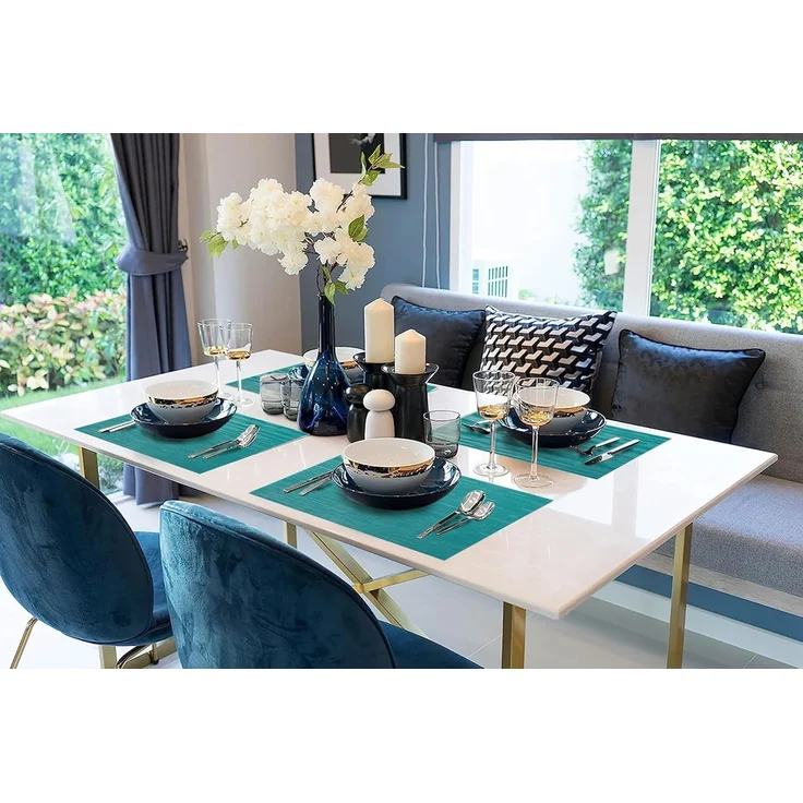 ABC Elegantes Esszimmer-Set, 6-teilig, 45 x 30 cm, abwaschbar, hitzebeständig, rutschfest, fleckenabweisend, für Küche und Esszimmer, blau – Bild 3