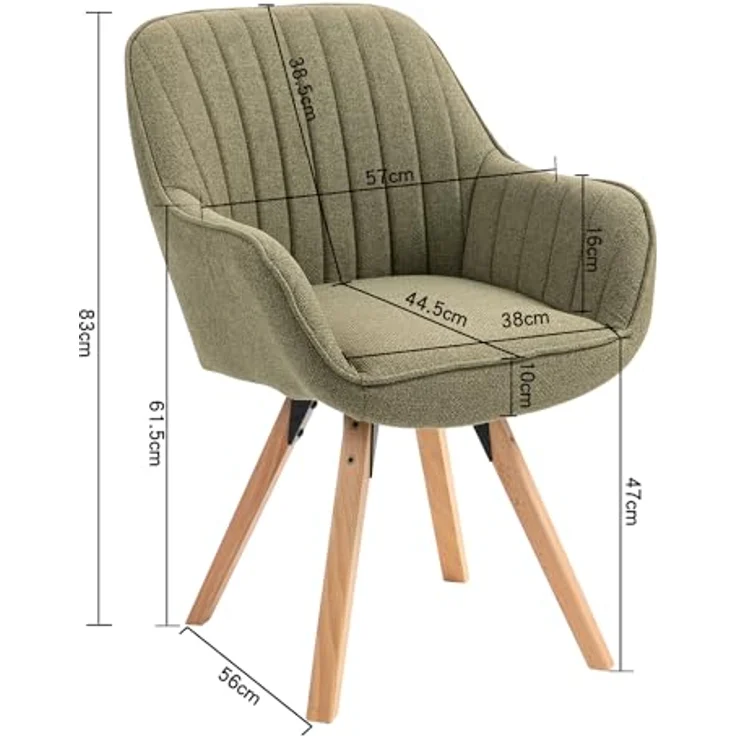 MEUBLE COSY Esszimmerstühle Drehbar 2er Set Küchenstuhl Polsterstuhl Drehstuhl mit Armlehne Sessel Schminkstuhl aus Stoff Massivholzbeine für Esszimmer Wohnzimmer Arbeitszimmer, Grün – Bild 4