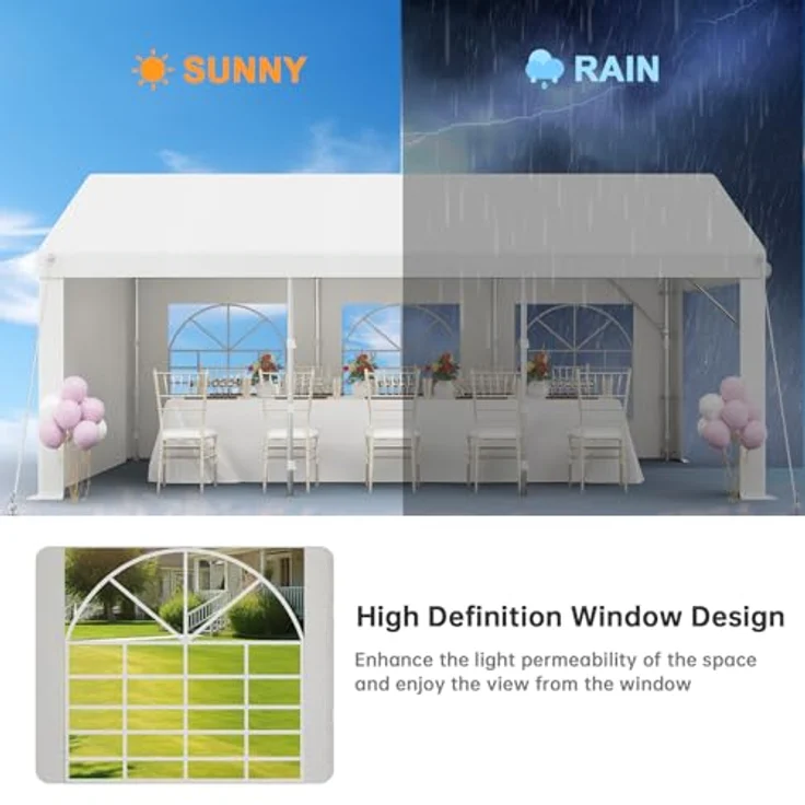 JUMMICO Pavillon Partyzelt 3x6 Wasserdicht Stabil PE Plane 450 N 170g Gartenzelt UV Schutz 50+ Zelt Festzelt Bierzelt Gartenpavillon für Garten, Party, Festival, Hochzeit, weiß – Bild 7