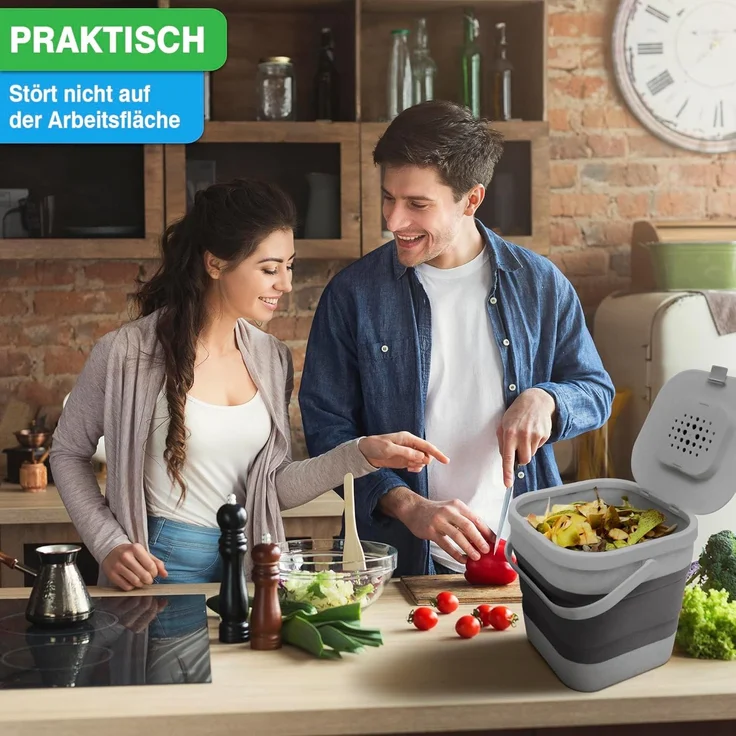 YourCasa Biomülleimer YourCasa® Biomülleimer Küche klein 4L nachhaltig mit Akivkohlefilter, Fassungsvermögen 4L, nachhaltige Materialien – Bild 2
