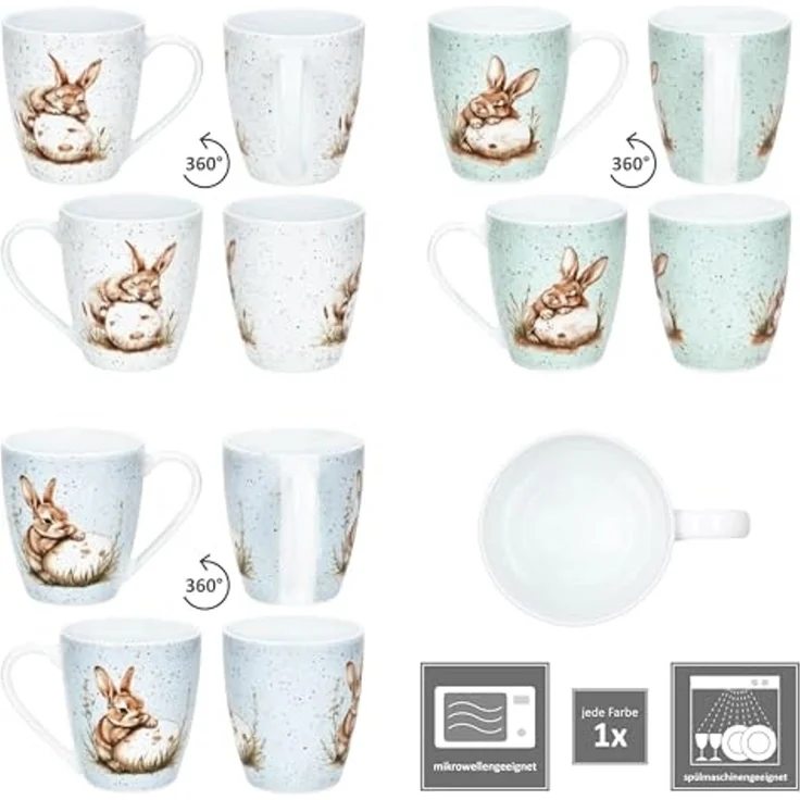 Ritzenhoff & Breker Becher Ritzenhoff 3er Set Kaffeebecher Bunny 300ml Hase Ostern Weiß Grün Blau, Porzellan – Bild 4