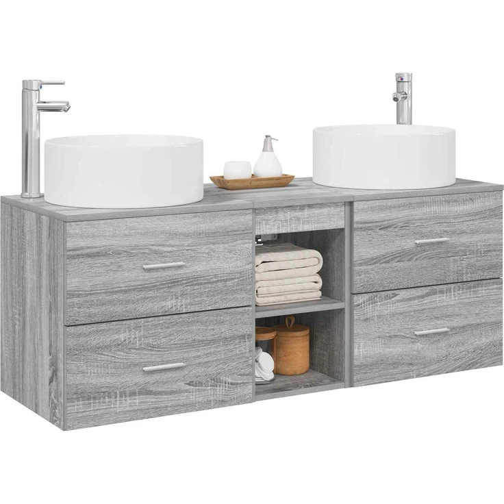 vidaXL Badezimmerschrank-Set 3 stk. Grau Sonoma 129 x 44,5 x 80 cm 3405952 – Bild 3