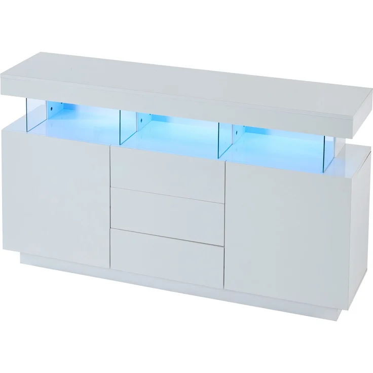 ZUBALIYA Sideboard 140x35x80 cm, mit LED-Beleuchtung, Hochglanz, aus Spanplatte, Weiß – Bild 22