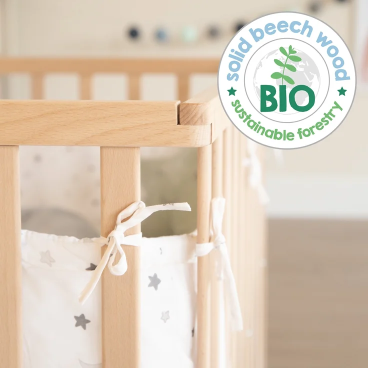 roba Laufgitter 75 x 100 cm mit Laufgittereinlage 'Sternenzauber grau' - Spielgitter inkl. Schutzeinlage und Rollen - Höhenverstellbar & Mobil - Holz natur – Bild 13