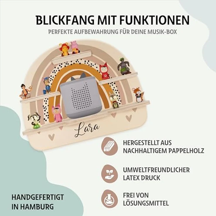 Kidsmood - Tonie Regal personalisiert mit Namen – Wandregal für Toniebox 2 & Figuren | Abgerundete Ecken & Kanten Inkl. Metallplättchen für Tonie Hörfiguren | Kinderzimmer Regal für Mädchen & Jungen – Bild 5