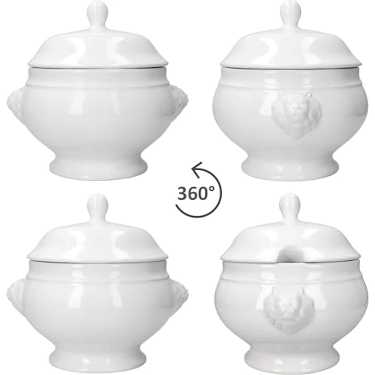 MamboCat Suppenschüssel 7tlg Set LEO Löwenkopf-Terrine mit & ohne Deckel 2L 0,25L weiß, Steingut – Bild 4