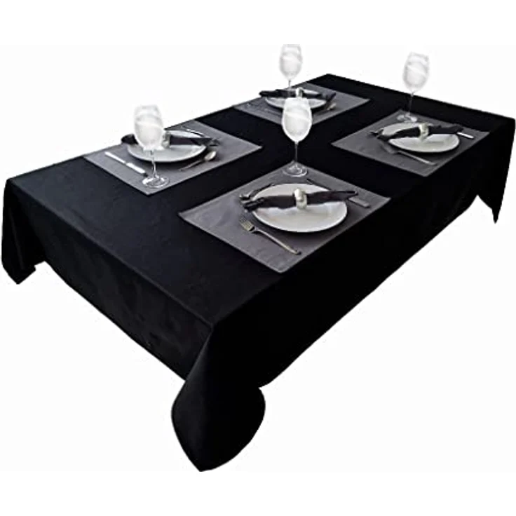 Hochwertige Tischdecke Tischwäsche aus 100% Baumwolle Kollektion Konzept, Farbe & Größe wählbar (Tischdecke - 150x300cm, Schwarz) – Bild 3
