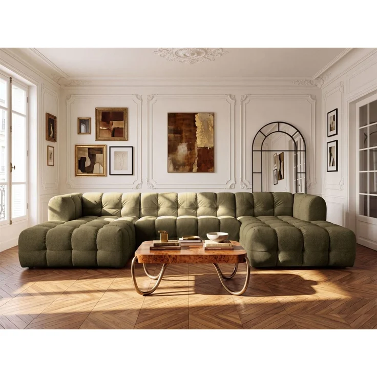 Wohnlandschaft Sofa U-Form SOLVIE in Stoff Moly Moosgrün – Bild 1