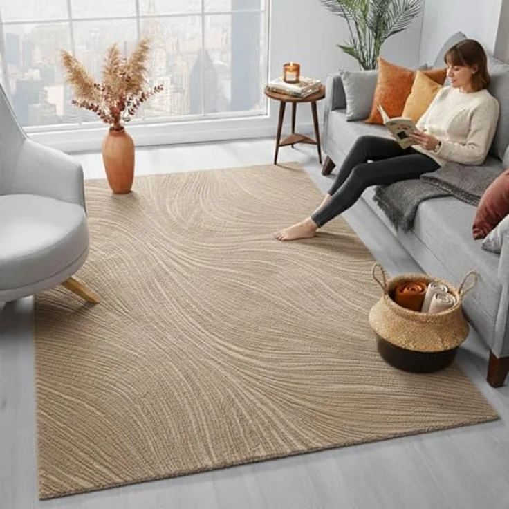 Vimoda Teppich Boho Design Unifarbe Hoch-Tief-Effekt, Rechteckig, Höhe: 6 mm, Teppich 3D Hoch-Tief-Effekt Modern für Esszimmer, Flur & Schlafzimmer – Bild 2