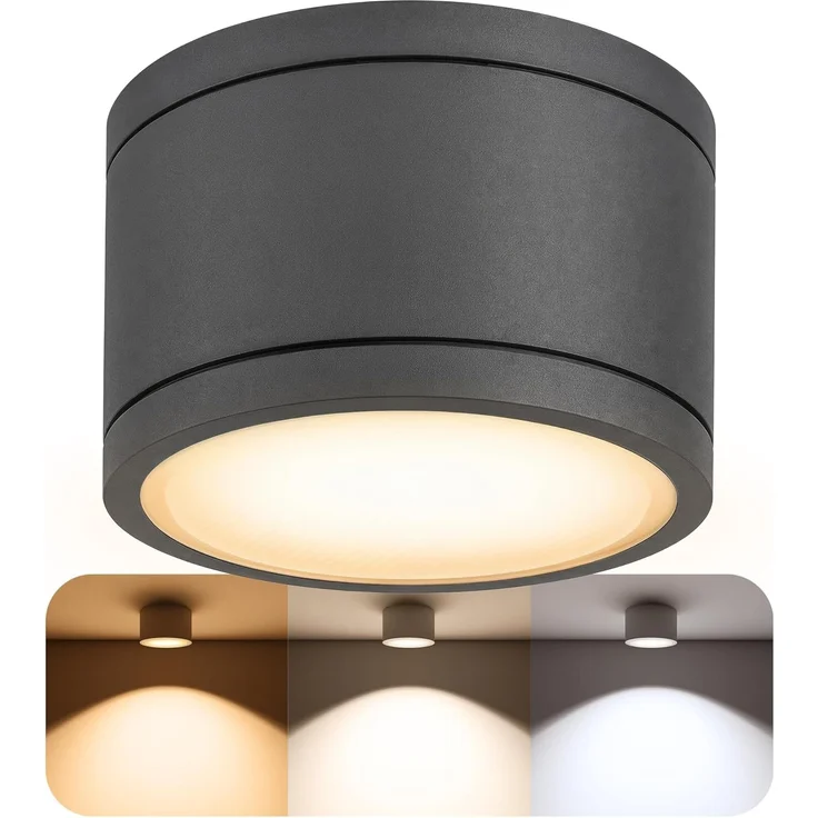 SSC-LUXon LED Außen-Deckenleuchte CELI-WX Aufbauspot flach IP44 Bad & Aussen anthrazit mit LED GX53 5W, Warmweiß bis Tageslicht – Bild 1