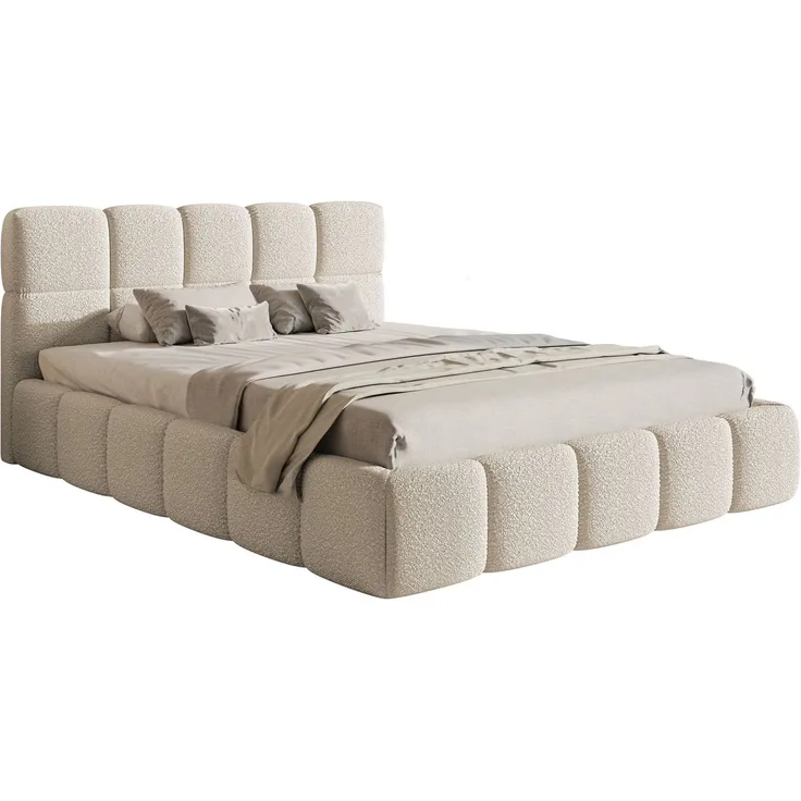 Selsey 'Cloudy' Polsterbett 160x200 mit Bouclé-Bezug, hellbeige