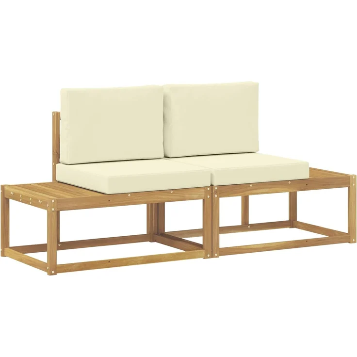vidaXL Outdoor End Sofa mit Kissen 2 Stück Weiß Massivholz Akazie 901483 – Bild 2