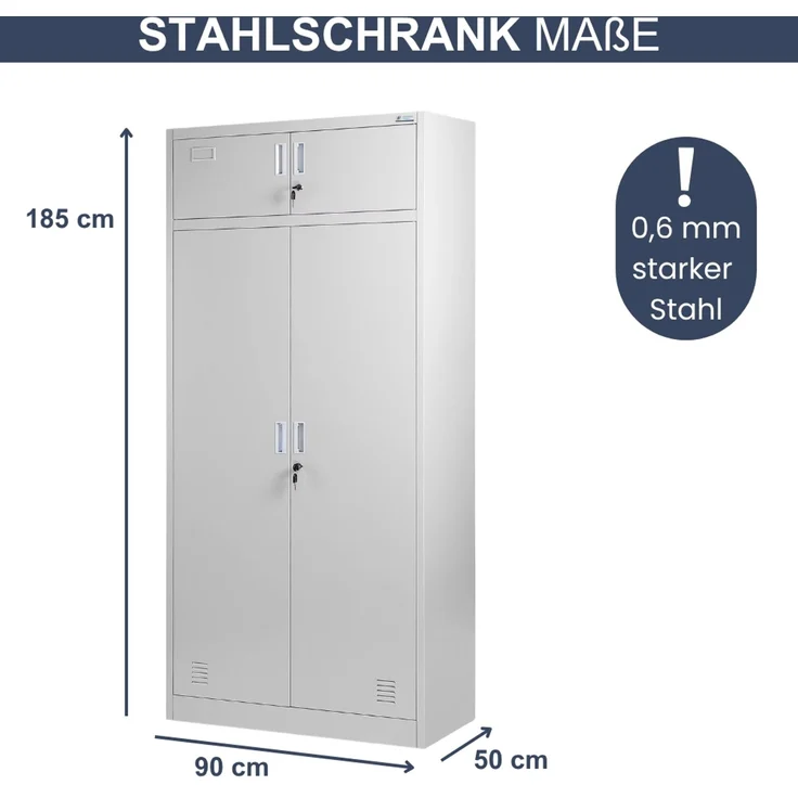Mehrzweckschrank Metall mit Erweiterung GINA - 185 x 90 x 50 cm Grau | Büroschrank Spind Stahlschrank Archivschrank Aktenschrank Metallschrank – Bild 2