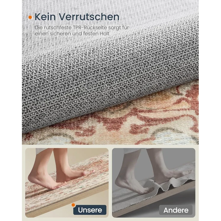 SONGMICS HOME Vintage Teppich, 160x230 cm, Wohnzimmerteppich, Schlafzimmerteppich, Waschbarerteppich, Rutschfester Teppich, für Küche, Flur, Esszimmer, cappuccinobeige TAR033L01 – Bild 4