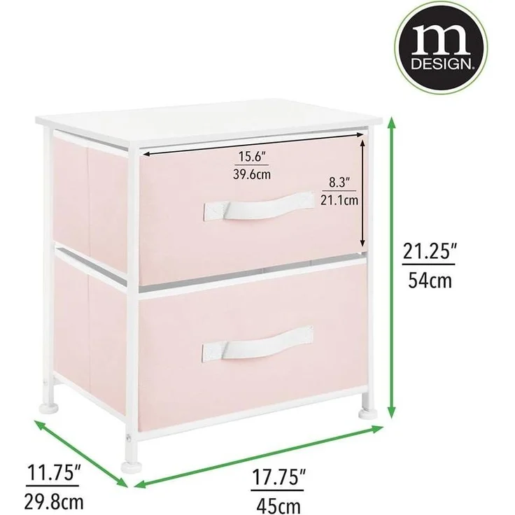 mDesign Nachttisch Kommode Schrank Organizer Stoff Metall MDF Rosa / Weiß – Bild 2