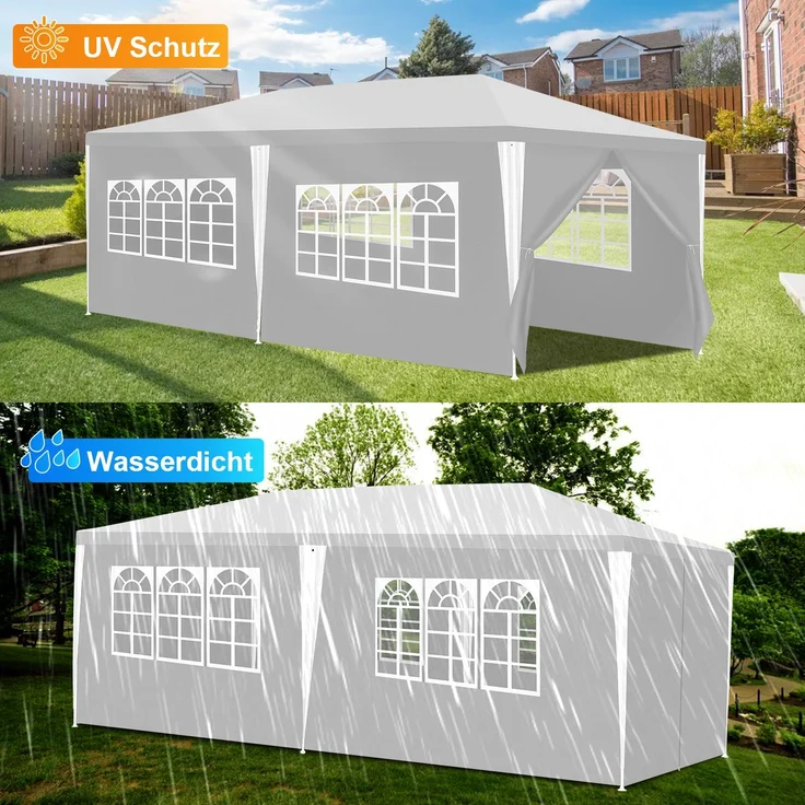 Eikuavons Pavillon Partyzelt Gartenzelt Marktzelt, Stabil, Gartenpavillon mit PE Beschichtung, Sonnenschutz für Outdoor, Weiß, 3 x 6 m,Polyethylen – Bild 5