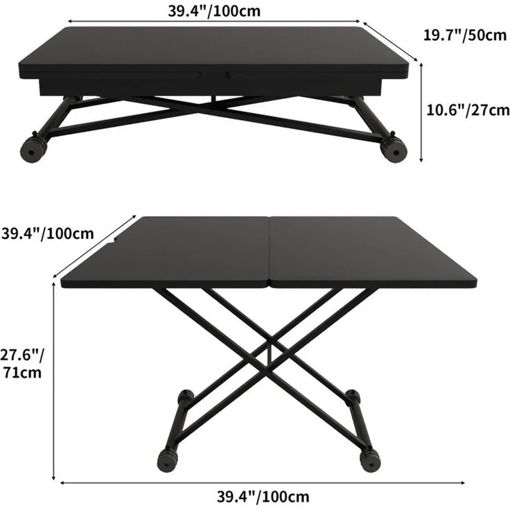 VOWNER Couchtisch 3-in-1, Höhenverstellbar & Ausziehbar, Esstisch, Wohnzimmertisch (1-St), Platzsparend & Umwandelbar für Ess- & Wohnzimmer