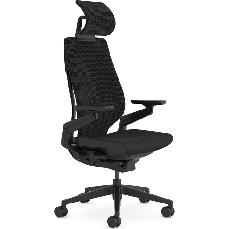 Steelcase Gesture Ergonomischer, höhenverstellbarer Büro- und Gaming-Stuhl mit verstellbarer Lordosenstütze und Armlehnen, atmungsaktiver 3D-Microknit-Rückenlehne in Schwarz, bequemer Bezug in Onyx