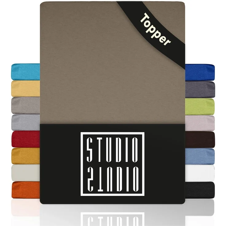 STUDIO Basic Topper Spannbettlaken 140x200 cm, 100% gekämmte Baumwolle, Oeko-TEX 100, Markenqualität, Bettlaken 140x200 Topperbezug Jersey - Taupe – Bild 1