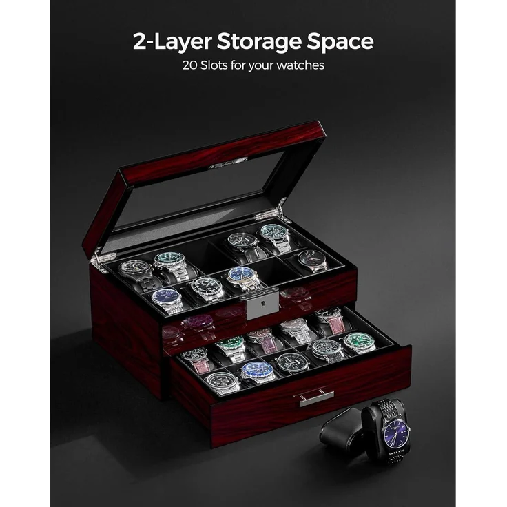 Uhrenbox für Männer 20 Slots mit Glasdeckel abschließbar luxuriös UJWB002Y – Bild 2