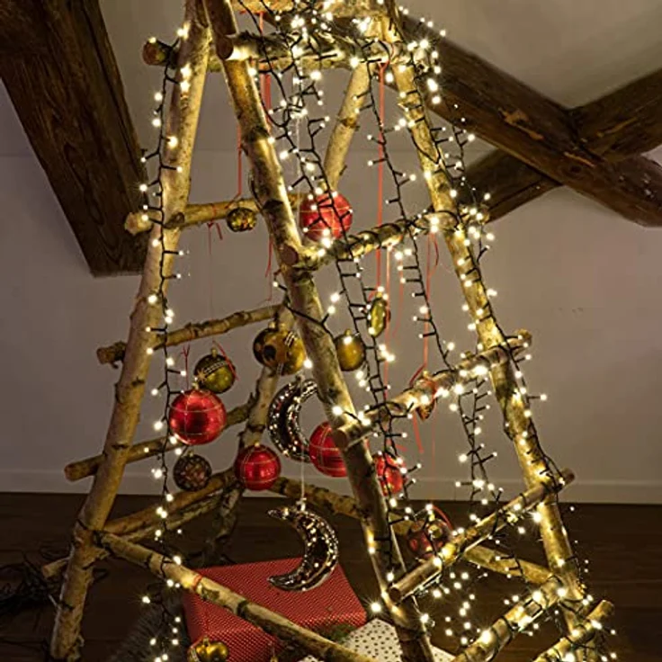 hellum LED Lichterkette außen Cluster, 15,98m 800 LED Cluster Lichterkette warmweiß mit Timer, Strombetrieben indoor & outdoor, Weihnachtsbaumbeleuchtung mit Kabel – Bild 8