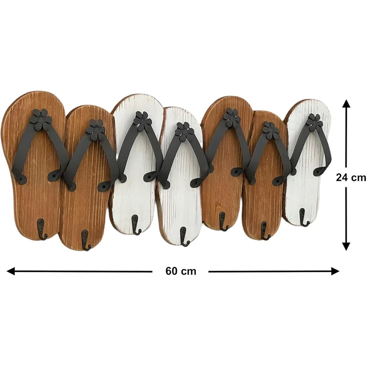 Hakenleiste Sandalen MR91 Garderobenleiste Holz Metall Weiß Handtuchhalter 60 cm Garderobenhaken Garderobe Wand Handtuchhaken Vintage – Bild 2