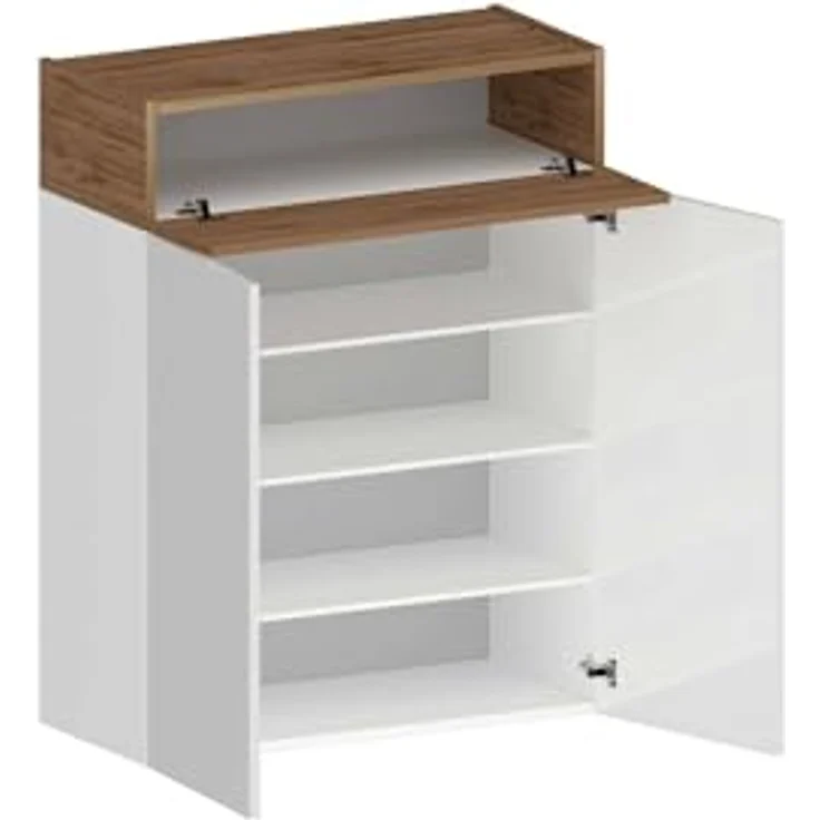 Dmora - Schuhregal Oliviero, platzsparendes schuhregal mit 3 türen, multifunktionale eingangsgarderobe, 76 x 38 x 100 cm, weiß und Eiche – Bild 6