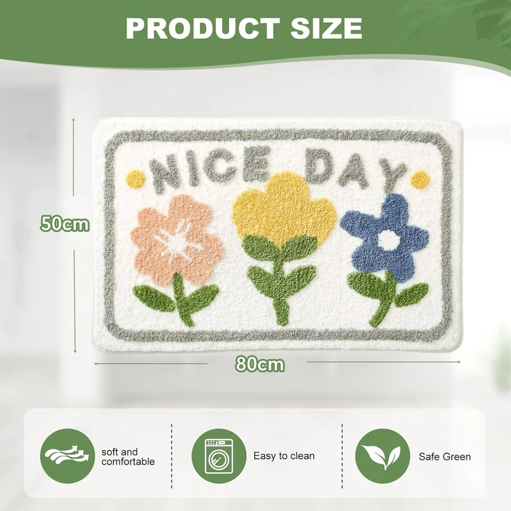 ABC Rutschfester Badteppich, weicher Mikrofaser-Badeteppich, geeignet für Badezimmer, Küchen, Schlafzimmer und Türen (doppeltes Blumenmuster, 50x80 cm), maschinenwaschbarer, saugfähiger Duschteppich – Bild 2