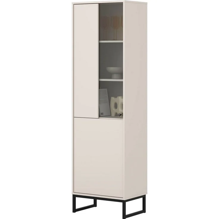 OTTO home Vitrine Loft, Höhe 180 cm, moderne Standvitrine mit 2 Türen, Metallkufen Hochschrank mit viel Stauraum, Glastür und verstellbaren Einlegeböden – Bild 4