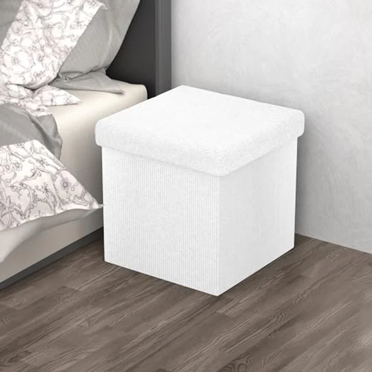 Intirilife Sitzhocker (Sitzwürfel mit Stauraum 30x30x30 cm in SCHNEE WEIß - Fußablage, 1 St), Faltbare Sitzhocker - aus Stoff mit Mulden - Aufbewahrungsbox Truhe – Bild 8