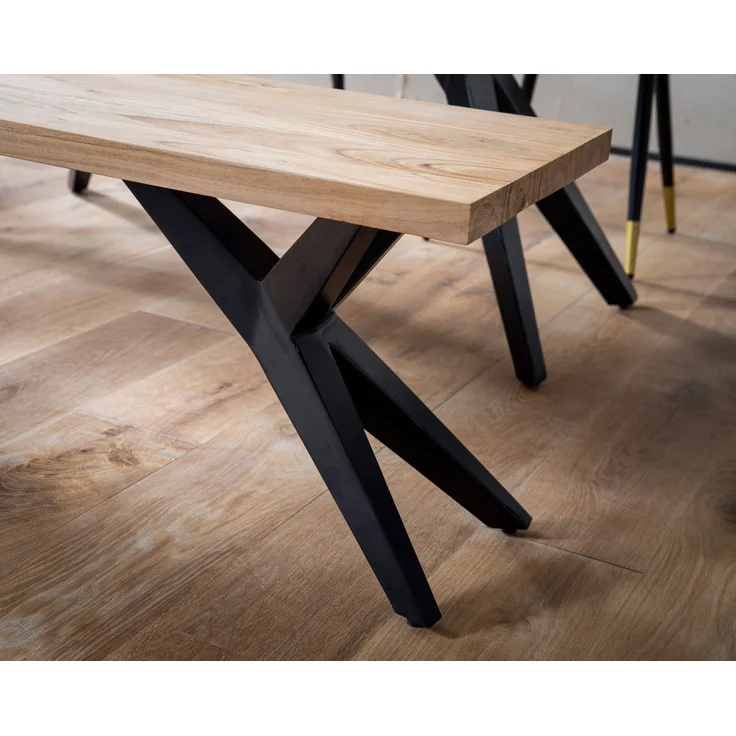 FineBuy Esszimmerbank Akazie Massivholz Metall Loft-Style, Esstischbank Holzbank Massiv ohne Lehne, Küchenbank Essbank Industrial, Sitzbank Esszimmer – Bild 5