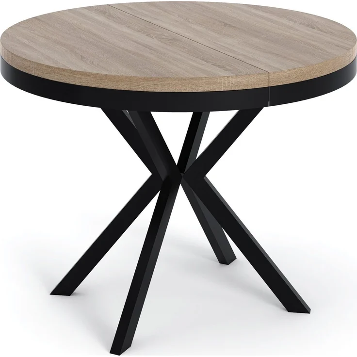 WFL GROUP Esstisch Ross ausziehbar rund industrial mit schwarzen Metallbeinen (MADE IN EU, erhältlich in 3 Größen – 90/100/120 cm ausziehbar auf 170/180/200 cm), platzsparender Tisch in Holzoptik für Küche, Esszimmer oder Wohnzimmer – Bild 1