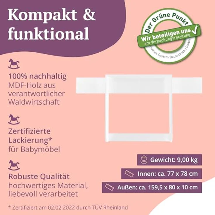 Puckdaddy Wickelaufsatz Levi 160x11x80 cm aus Holz in Weiß für IKEA Hemnes Kommoden – Bild 4