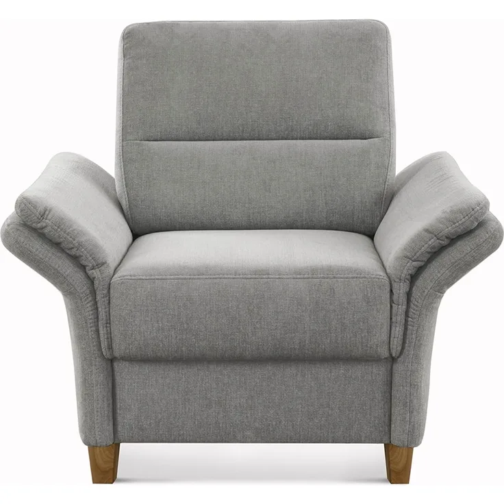 CAVADORE Sessel Wyk / Polstersessel im Landhausstil mit Federkern + Holzfüßen / passend zur Garnitur Wyk / 97 x 90 x 89 / Chenille, Hellgrau